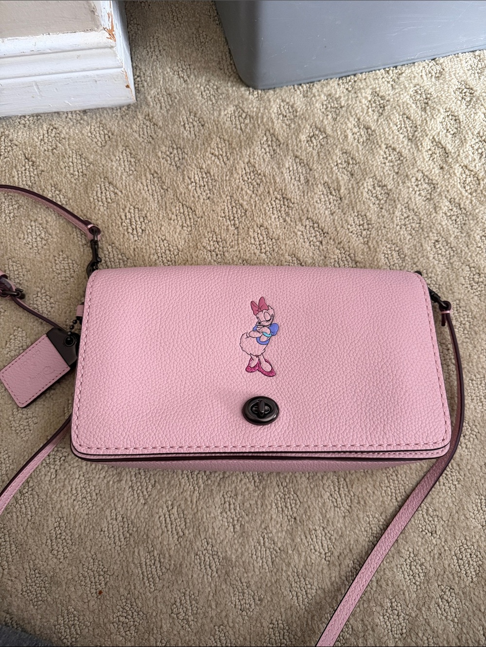 Coach Pink Pebbled Leather Crossbody with Daisy Duck Motif